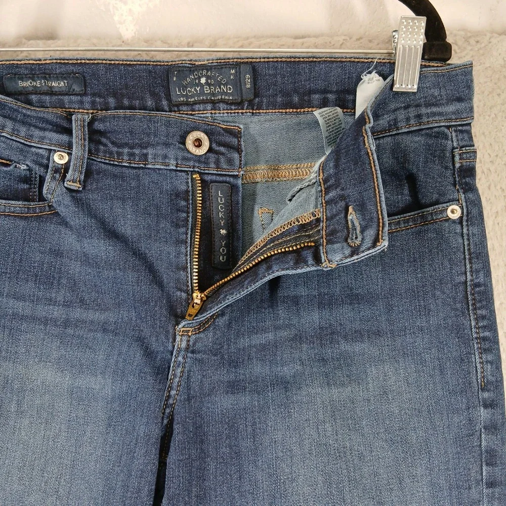 Lucky‎ Brand Brooke Straight Jeans Womens 8/29 Blue Denim Frayed Hem EUC